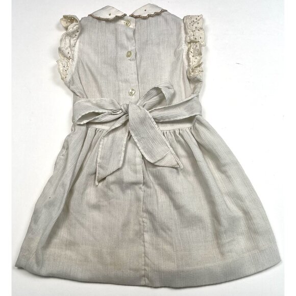 VTG 1950s GERANIO 24mos? Ivory Linen Embroidered SUNDRESS Cottagecore *Needs TLC - Picture 6 of 13